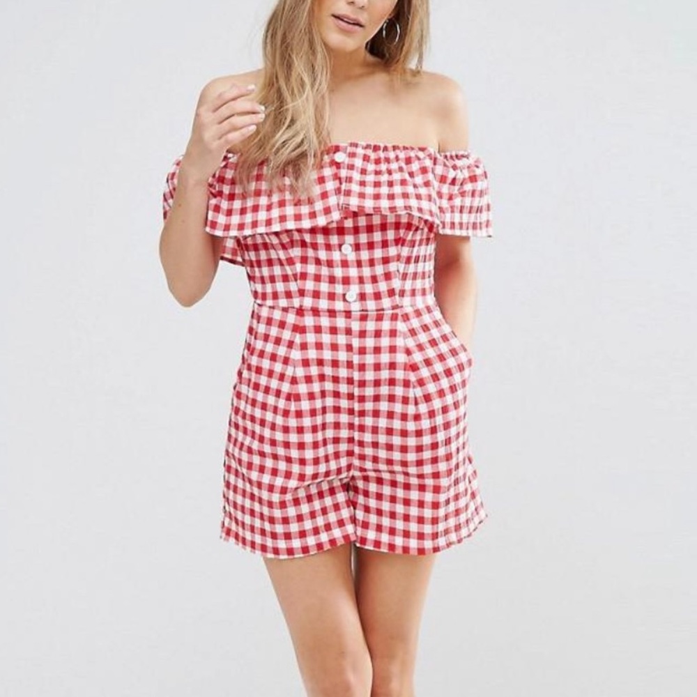 ASOS Checkered Over The Shoulder Romper